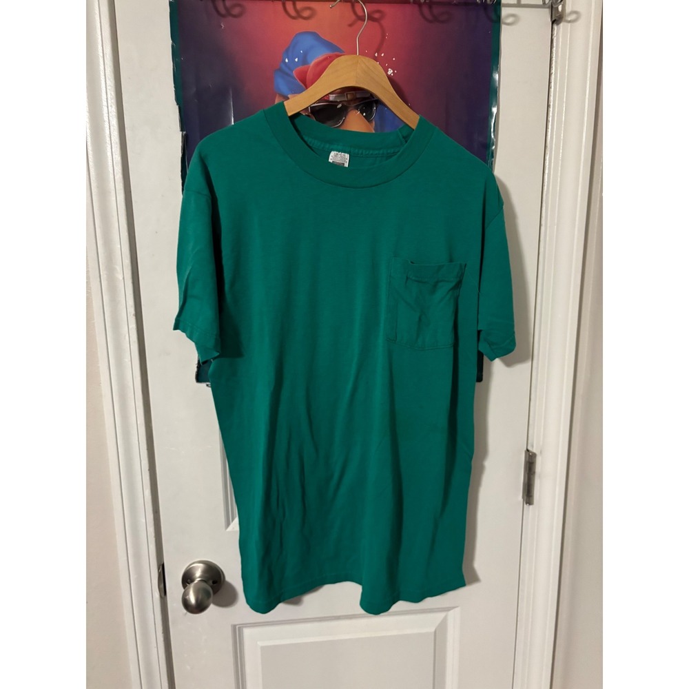 Vintage Fruit of the Loom Golden Blend Pocket T-Shirt Mens Large Green 50/50 Tee